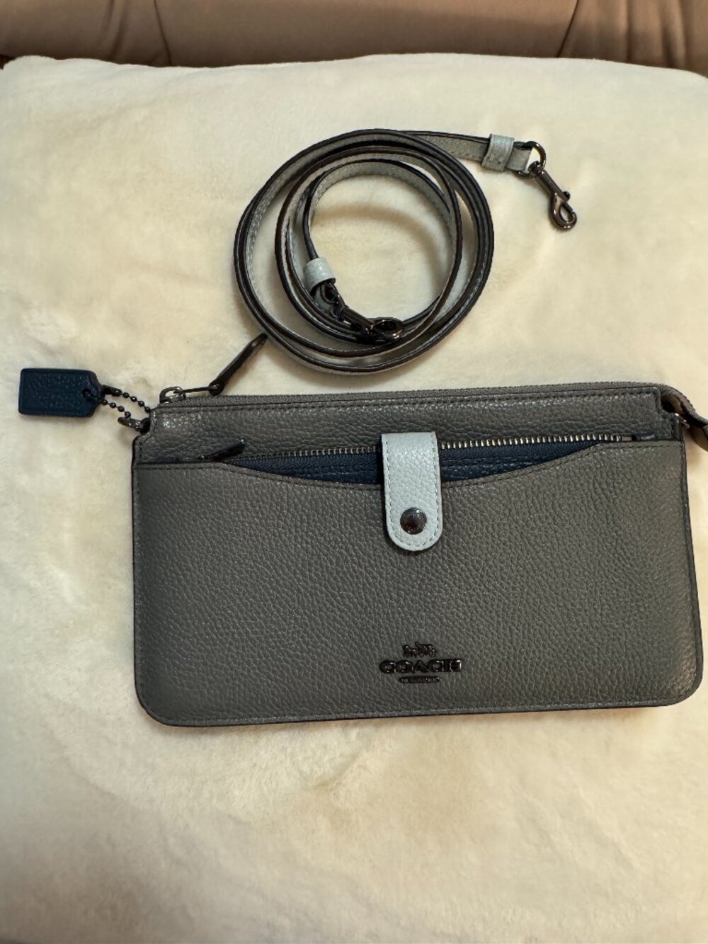 Coach Noa Pop Up Messenger Crossbody Wallet Bag 31864 Gray Navy EUC